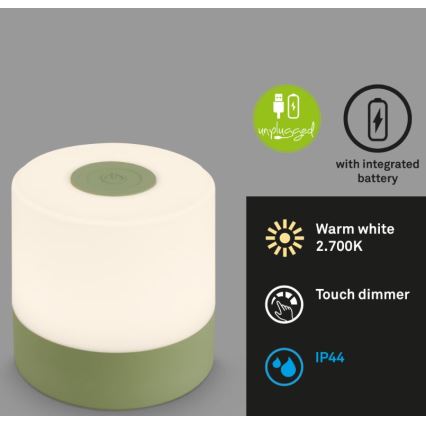 Briloner 7461019 - LED dimbar uppladdningsbar utomhusbordslampa LED/2W/5V IP44 1200 mAh grön