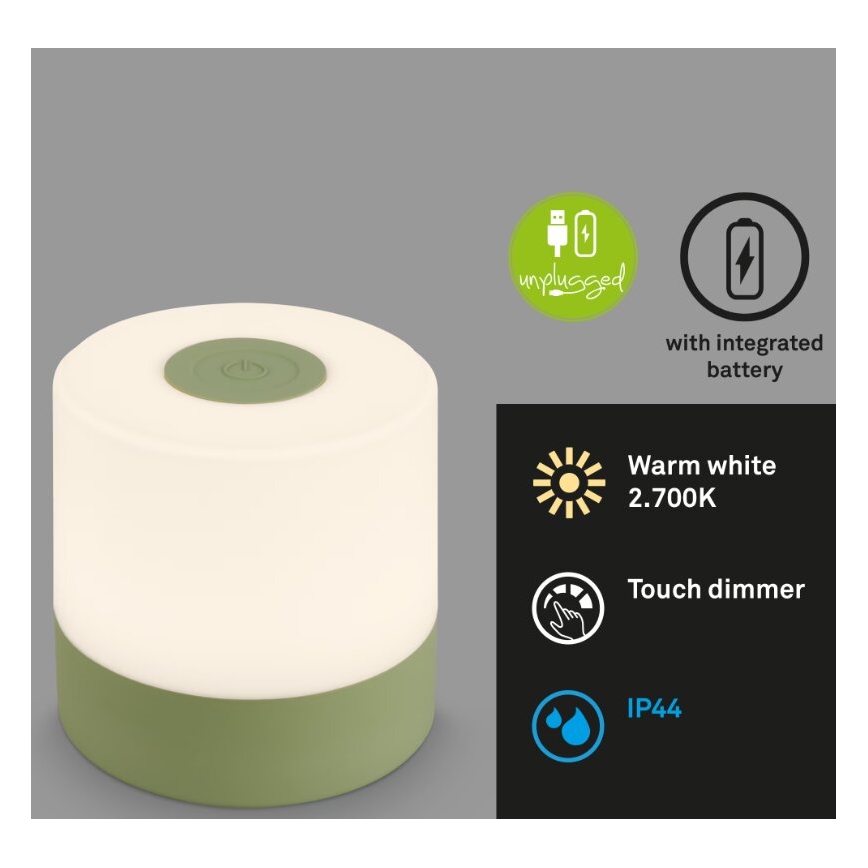 Briloner 7461019 - LED dimbar uppladdningsbar utomhusbordslampa LED/2W/5V IP44 1200 mAh grön