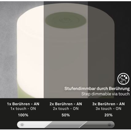 Briloner 7461019 - LED dimbar uppladdningsbar utomhusbordslampa LED/2W/5V IP44 1200 mAh grön