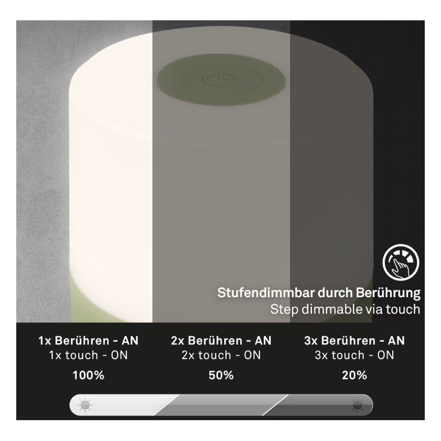 Briloner 7461019 - LED dimbar uppladdningsbar utomhusbordslampa LED/2W/5V IP44 1200 mAh grön