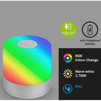 Briloner 7462014 - LED RGB uppladdningsbar utomhusbordslampa LED/1,5W/5V IP44 1200 mAh matt krom