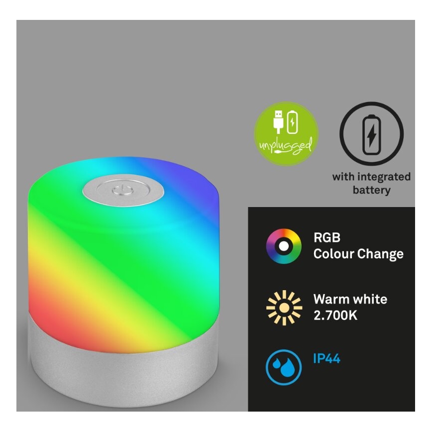 Briloner 7462014 - LED RGB uppladdningsbar utomhusbordslampa LED/1,5W/5V IP44 1200 mAh matt krom