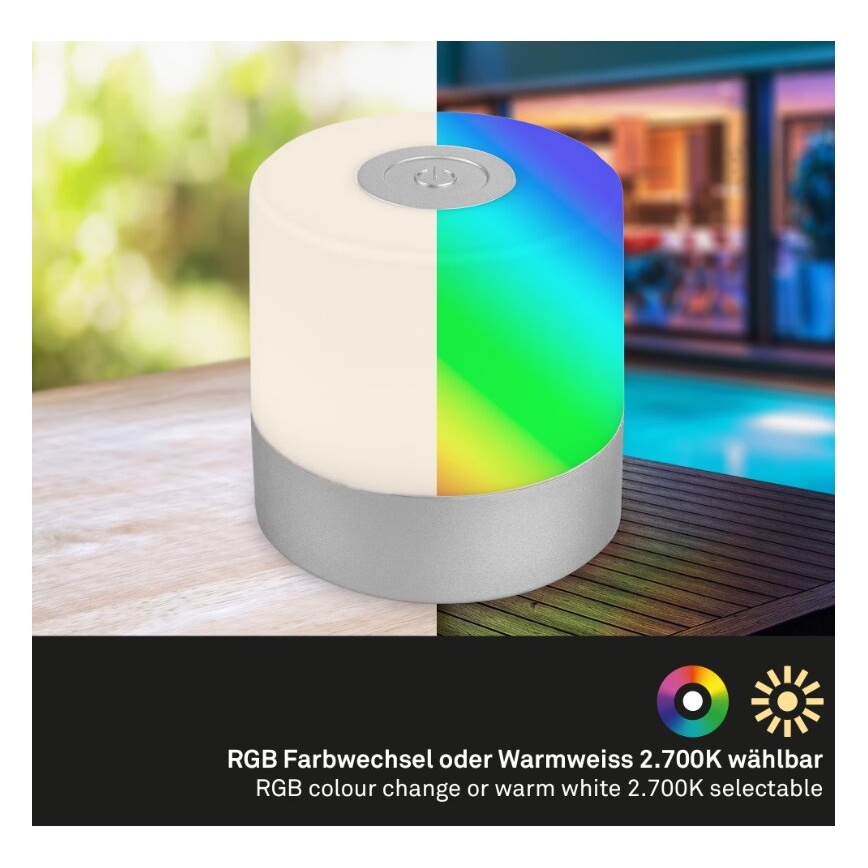 Briloner 7462014 - LED RGB uppladdningsbar utomhusbordslampa LED/1,5W/5V IP44 1200 mAh matt krom