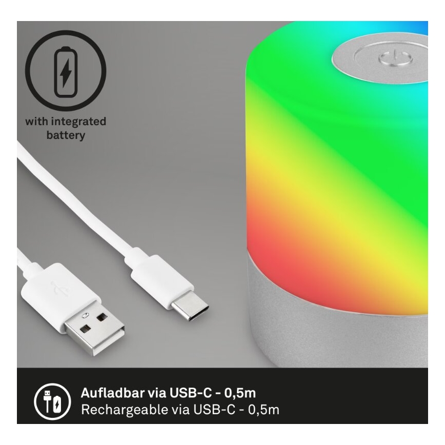 Briloner 7462014 - LED RGB uppladdningsbar utomhusbordslampa LED/1,5W/5V IP44 1200 mAh matt krom