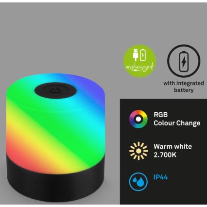 Briloner 7462015 - LED RGB uppladdningsbar utomhusbordslampa LED/1,5W/5V IP44 1200 mAh svart