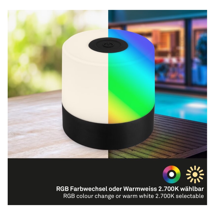 Briloner 7462015 - LED RGB uppladdningsbar utomhusbordslampa LED/1,5W/5V IP44 1200 mAh svart