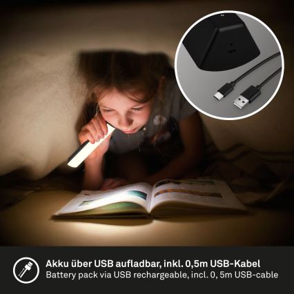 Briloner 7474-015 - LED dimbar touchladdningsbar utomhusbordslampa 2-i-1 LED/7W/5V 2x2200 mAh USB 3000K IP44 svart