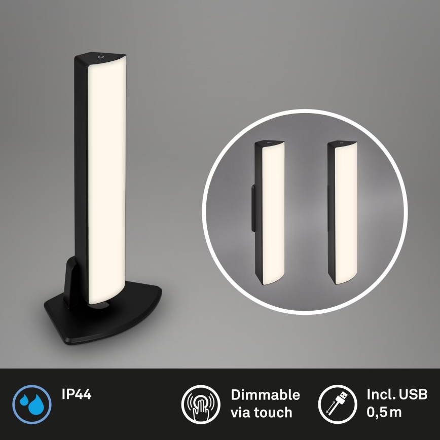 Briloner 7474-015 - LED dimbar touchladdningsbar utomhusbordslampa 2-i-1 LED/7W/5V 2x2200 mAh USB 3000K IP44 svart