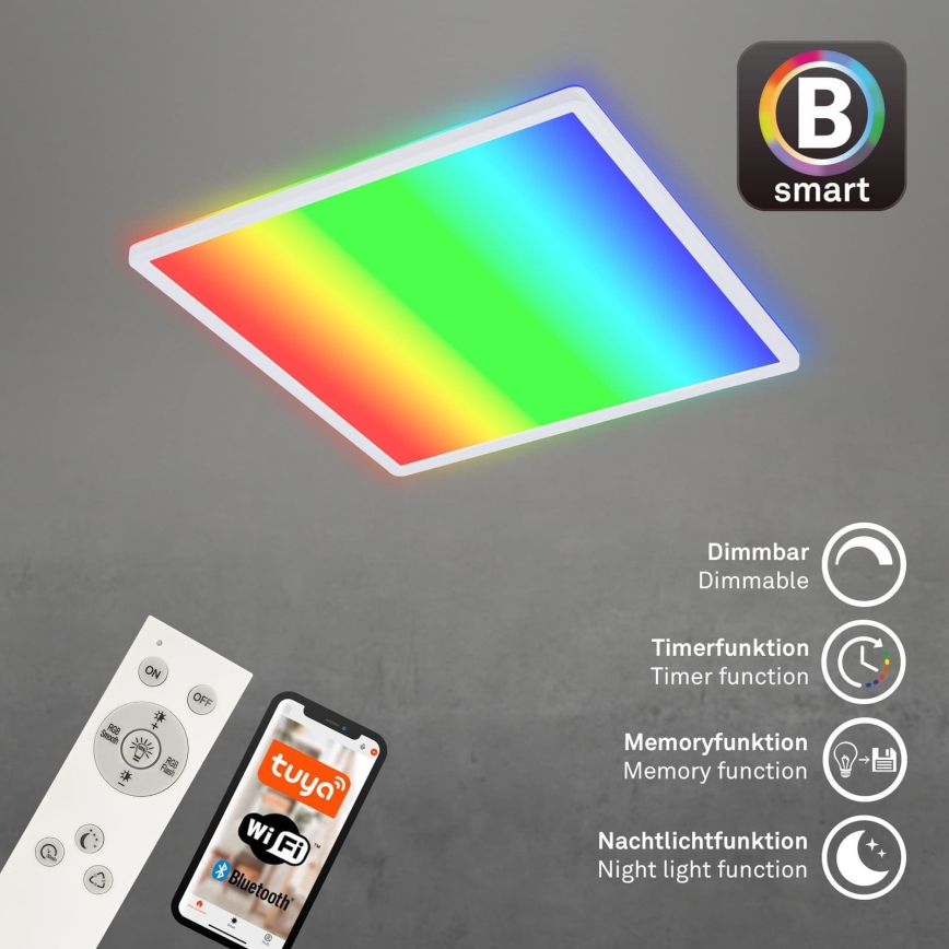 Briloner 7491-016 - LED RGBW taklampa SMART med dimmer LED/22W/230V 4000K 42x42 cm Wi‑Fi Tuya + fjärrkontroll
