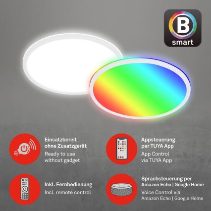 Briloner 7494016 - RGBW LED dimbar takarmatur SMART 22 W/230 V/4000 K Ø 42 cm Wi‑Fi Tuya + fjärrkontroll