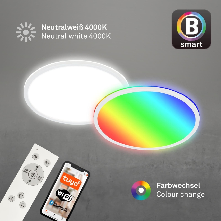 Briloner 7494016 - RGBW LED dimbar takarmatur SMART 22 W/230 V/4000 K Ø 42 cm Wi‑Fi Tuya + fjärrkontroll