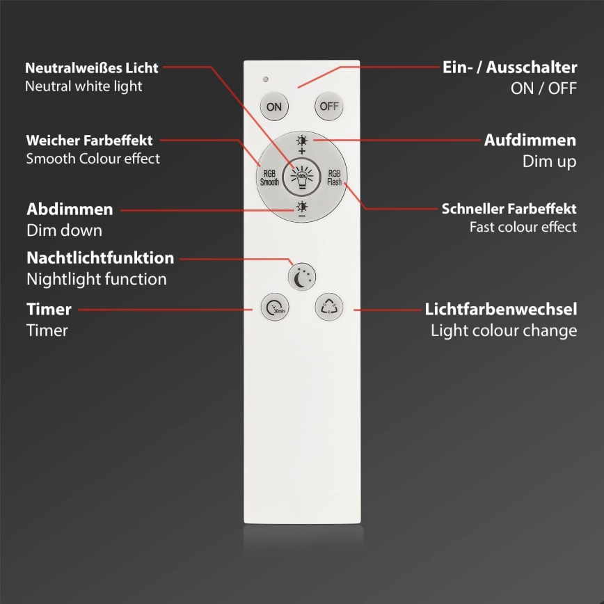 Briloner 7494016 - RGBW LED dimbar takarmatur SMART 22 W/230 V/4000 K Ø 42 cm Wi‑Fi Tuya + fjärrkontroll