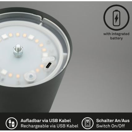 Briloner 7507015 - Dimmbar, uppladdningsbar utomhusbordslampa 2 i 1 LED RGB/2,5W/5V IP44 1200 mAh antracit