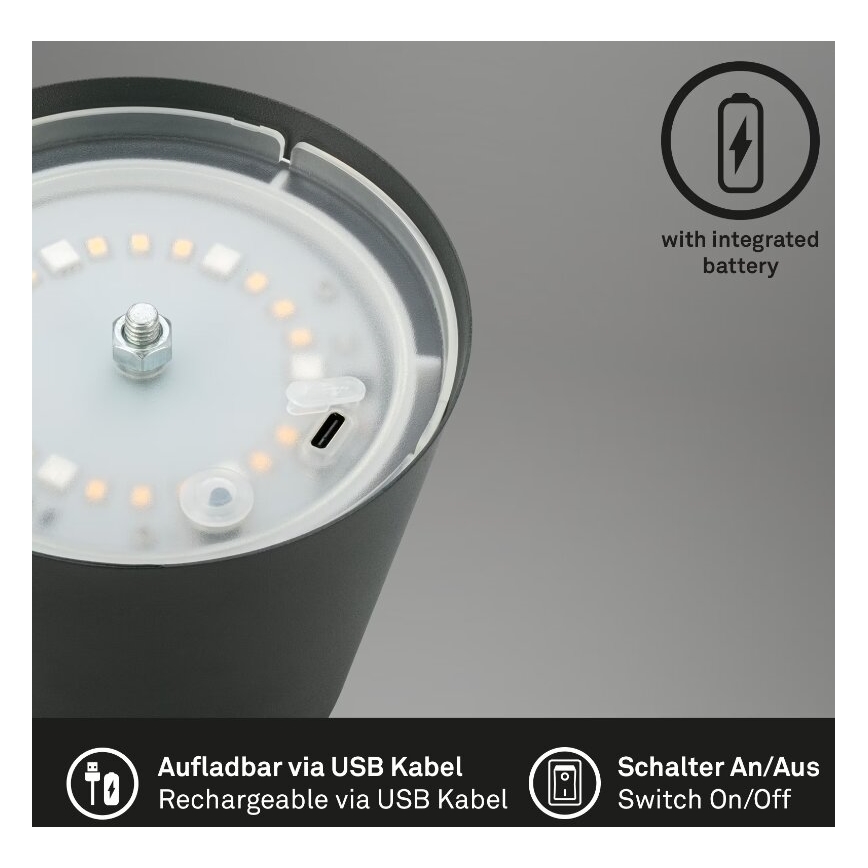 Briloner 7507015 - Dimmbar, uppladdningsbar utomhusbordslampa 2 i 1 LED RGB/2,5W/5V IP44 1200 mAh antracit