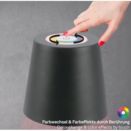 Briloner 7507015 - Dimmbar, uppladdningsbar utomhusbordslampa 2 i 1 LED RGB/2,5W/5V IP44 1200 mAh antracit