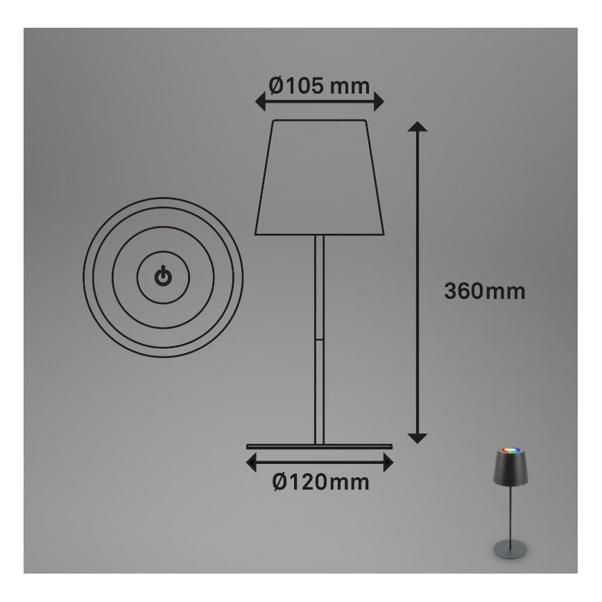 Briloner 7507015 - Dimmbar, uppladdningsbar utomhusbordslampa 2 i 1 LED RGB/2,5W/5V IP44 1200 mAh antracit