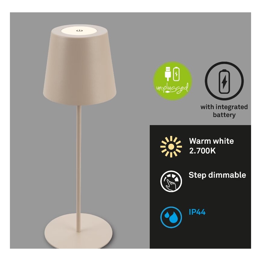 Briloner 7508011 - Dimmbar uppladdningsbar utomhusbordslampa 2 i 1 LED/2,5W/5V IP44 1200 mAh beige