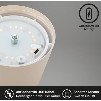 Briloner 7508011 - Dimmbar uppladdningsbar utomhusbordslampa 2 i 1 LED/2,5W/5V IP44 1200 mAh beige