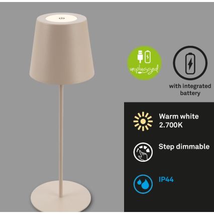 Briloner 7508011 - LED dimbar uppladdningsbar utomhusbordslampa 2-i-1 LED/2,5W/5V IP44 beige