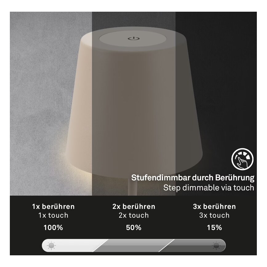 Briloner 7508011 - LED dimbar uppladdningsbar utomhusbordslampa 2-i-1 LED/2,5W/5V IP44 beige
