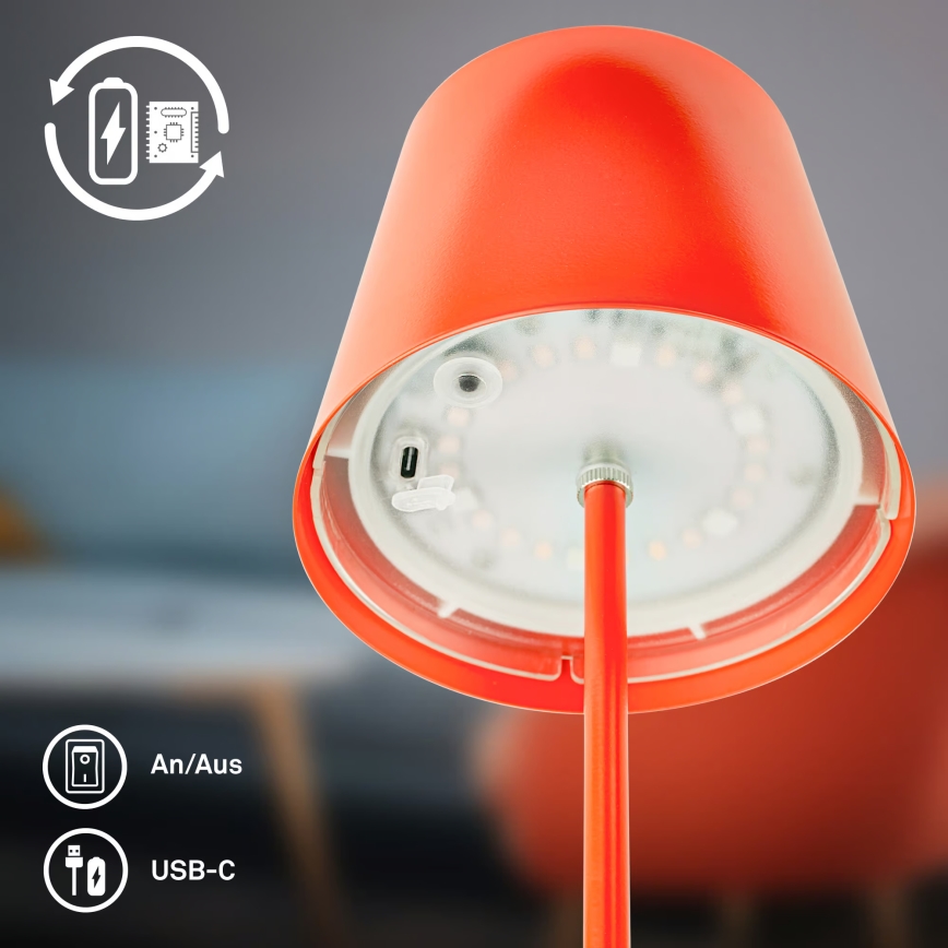 Briloner 7510012 - LED RGBW med dimmer, uppladdningsbar utomhusbordslampa CALIDA LED/2,5W/5V IP44 1200 mAh orange