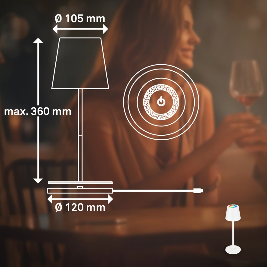 Briloner 7517016 - LED RGBW dimbar uppladdningsbar utomhusbordslampa CILANO LED/3W/5V IP44 2000 mAh vit