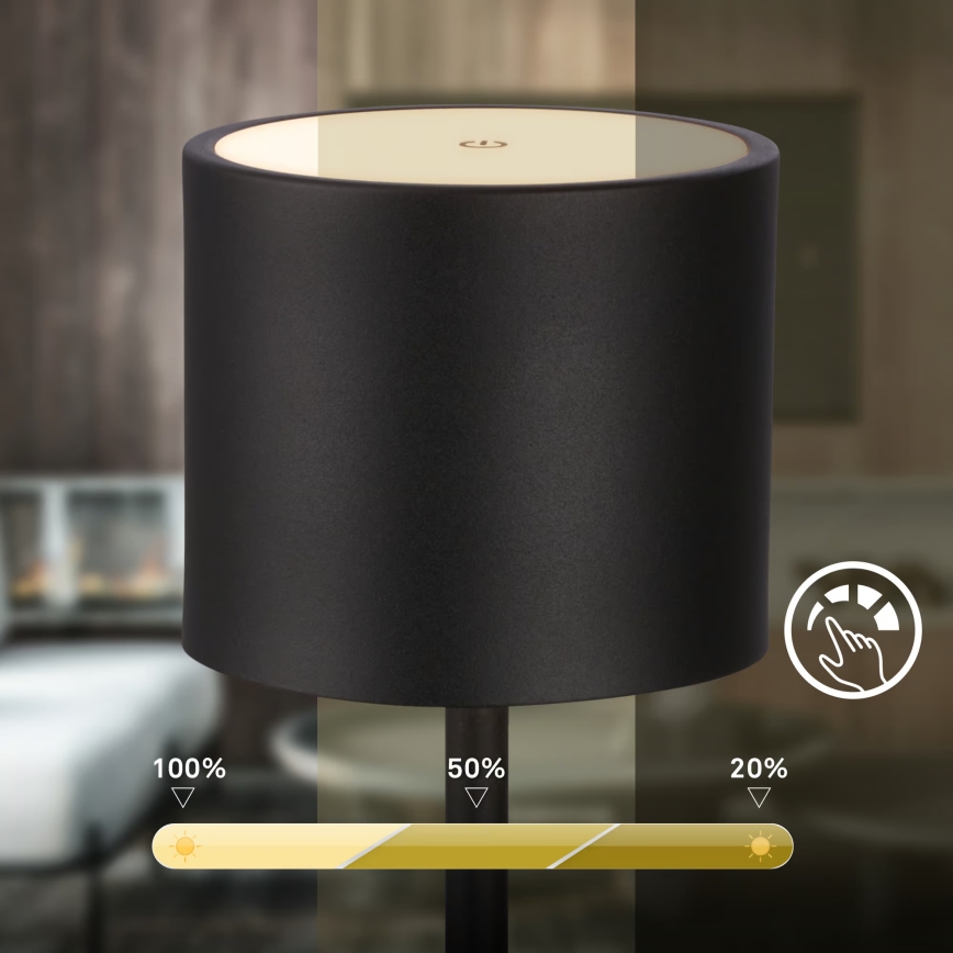 Briloner 7521015 - LED dimbar utomhus uppladdningsbar bordslampa SIGO LED/2,5W/5V IP44 2600 mAh svart