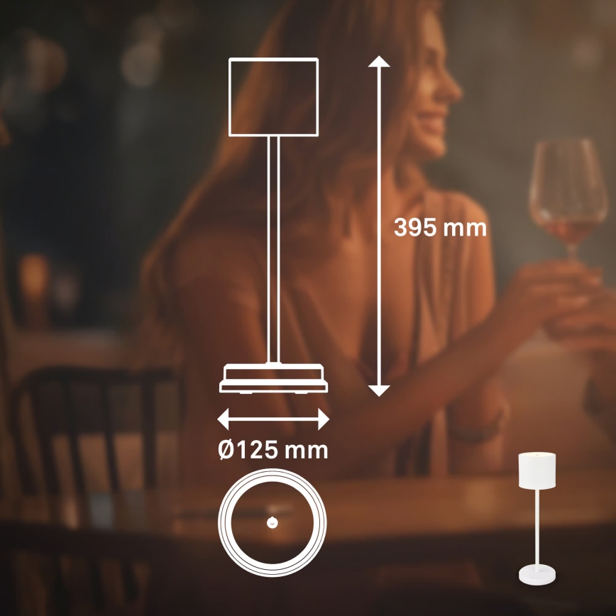 Briloner 7521016 - LED dimbar uppladdningsbar utomhusbordslampa SIGO LED/2,5W/5V IP44 2600 mAh vit