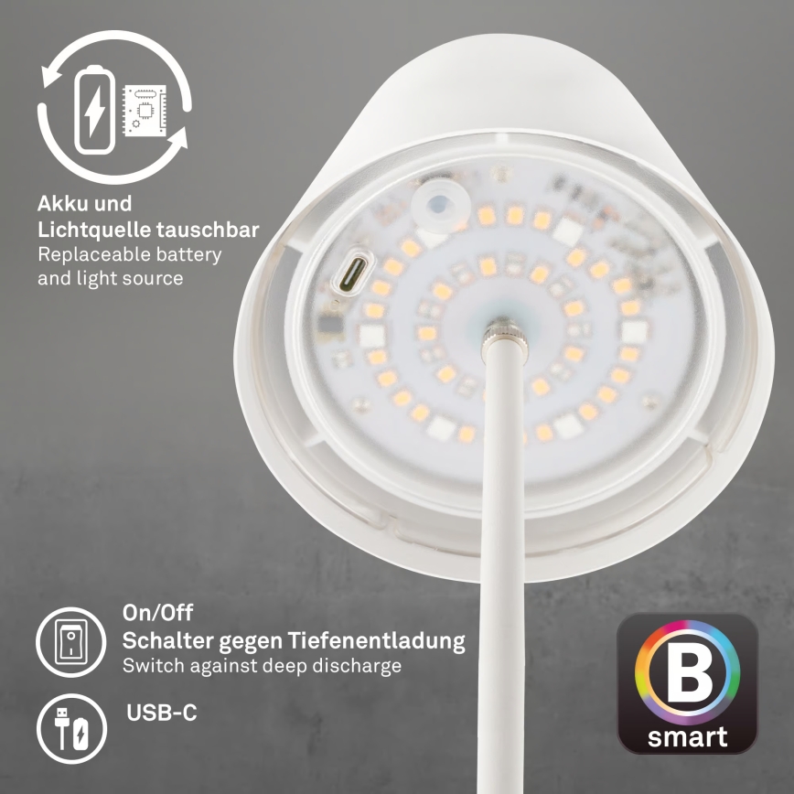 Briloner 7559016 - LED RGB dimbar uppladdningsbar utomhusbordslampa COLORIS LED/3,5W/5V IP44 2000 mAh Wi-Fi Tuya