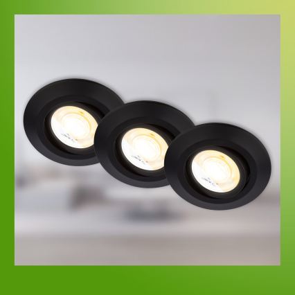 Briloner 7586035 - Set om 3 infällda LED-badrumsarmaturer KLIRA LED/4,9W/230V 2500/3000/4000K IP23 svart