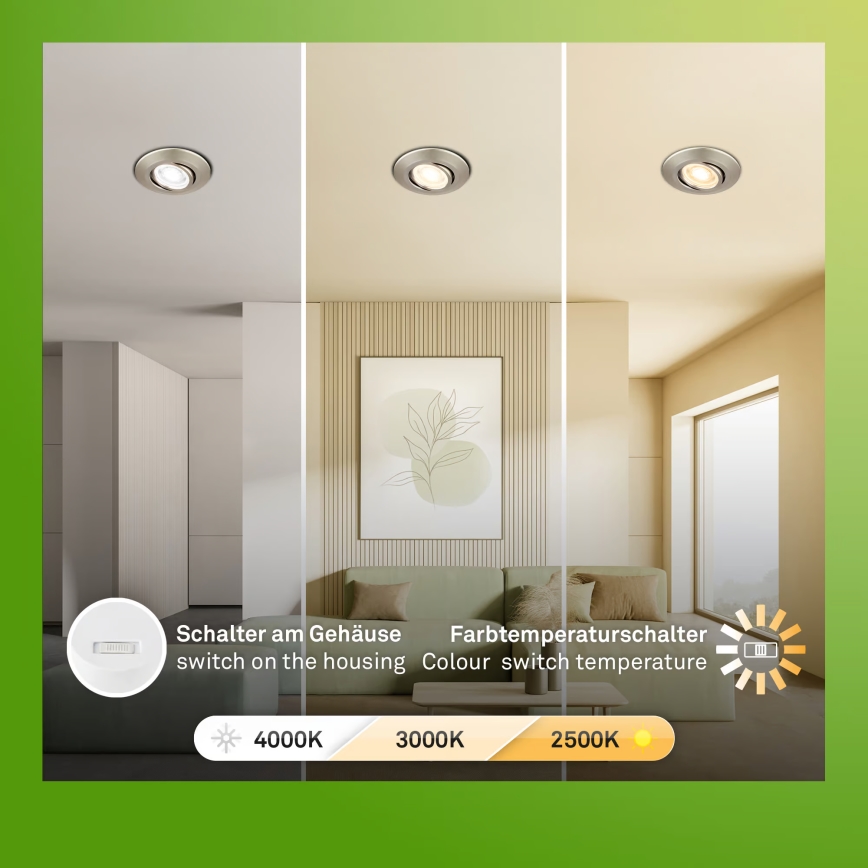 Briloner 7587032 - Set om 3 dimbara LED-infällda badrumsarmaturer KLIRA 1xLED/4,9W/230V 2500/3000/4000K IP23 mattkrom