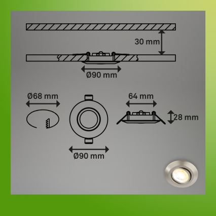Briloner 7587032 - Set med 3 dimbara infällda badrumsarmaturer KLIRA LED/4,9W/230V 2500/3000/4000K IP23 mattkrom