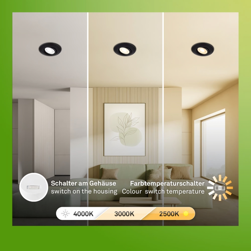 Briloner 7587035 - Set om 3 dimbara LED-inbyggnadsspot för badrum KLIRA LED/4,9W/230V 2500/3000/4000K IP23 svart