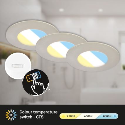 Briloner 7598032 - KIT 3x Infälld LED badrumsbelysning LED/4,9W/230V IP44 2700/4000/6500K matt krom