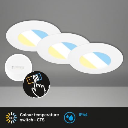 Briloner 7598036 - KIT 3x Infälld LED badrumsbelysning LED/4,9W/230V IP44 2700/4000/6500K vit