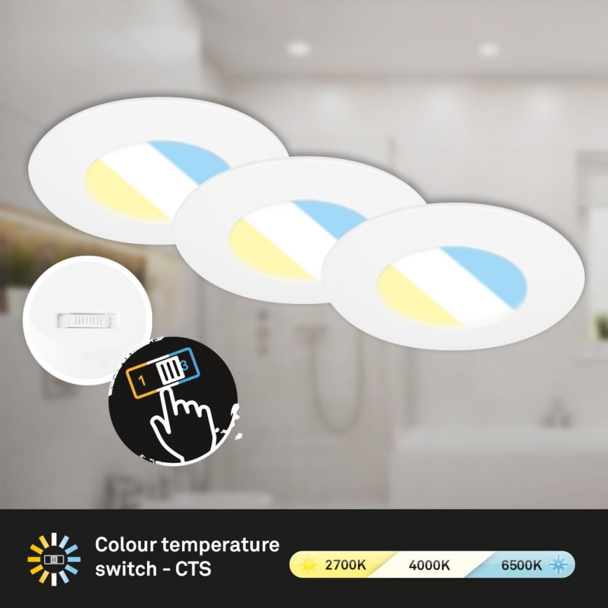Briloner 7598036 - KIT 3x Infälld LED badrumsbelysning LED/4,9W/230V IP44 2700/4000/6500K vit