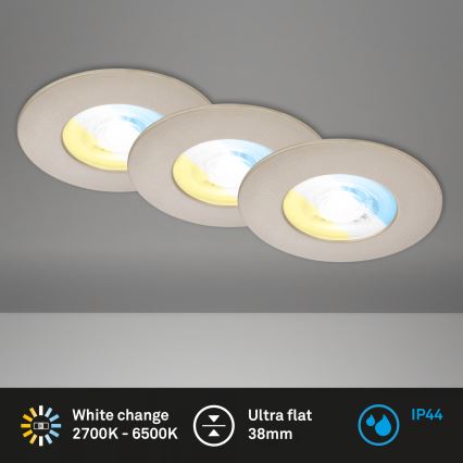 Briloner 7605032 - Set med 3 infällda badrumsarmaturer 3xLED/4,9W/230V 2700/4000/6500K IP44 matt krom