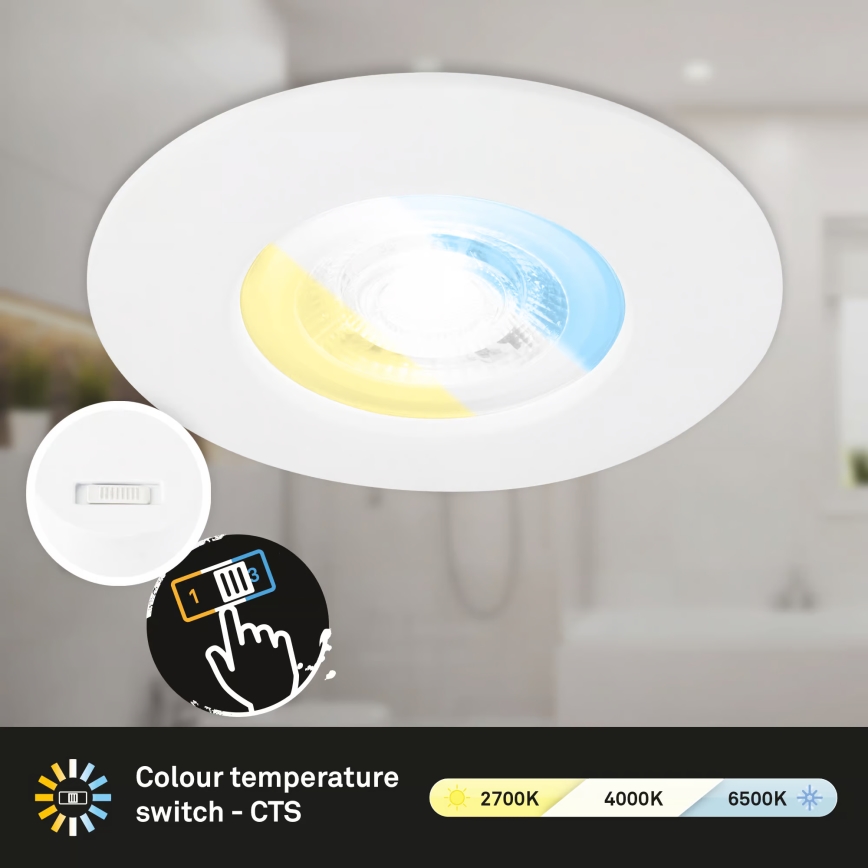 Briloner 7605036 - Set med 3 infällda badrumsarmaturer, 3x LED / 4,9 W / 230 V, 2700/4000/6500 K, IP44, vit