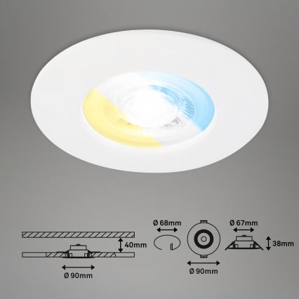Briloner 7605036 - Set med 3 infällda badrumsarmaturer, 3x LED / 4,9 W / 230 V, 2700/4000/6500 K, IP44, vit