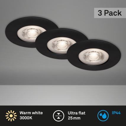 Briloner - KIT 3x Infälld LED badrumsbelysning LED/4,9W/230V IP44 svart