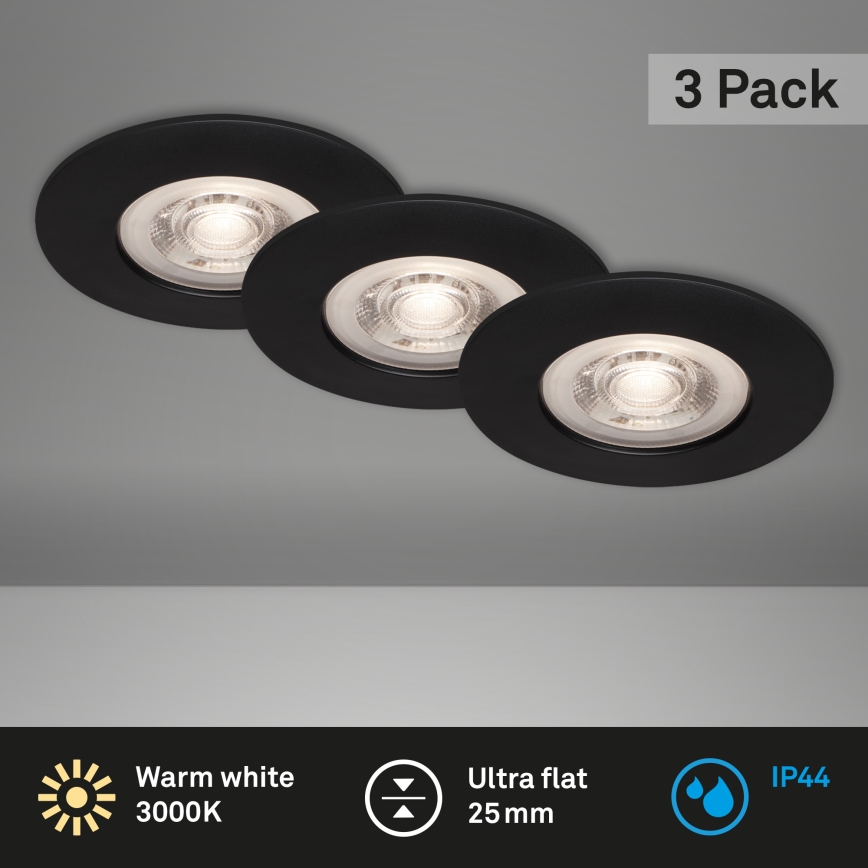 Briloner - KIT 3x Infälld LED badrumsbelysning LED/4,9W/230V IP44 svart