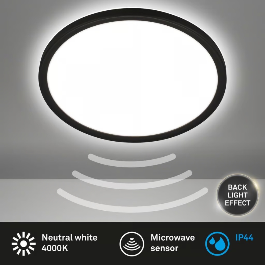 Briloner - LED badrumsplafond med rörelsesensor MOVE LED/18W/230V IP44 Ø 29 cm svart