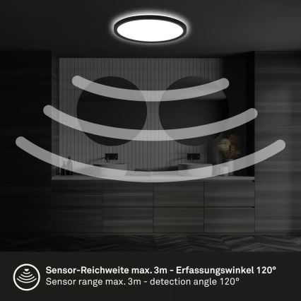 Briloner - LED badrumsplafond med rörelsesensor MOVE LED/18W/230V IP44 Ø 29 cm svart