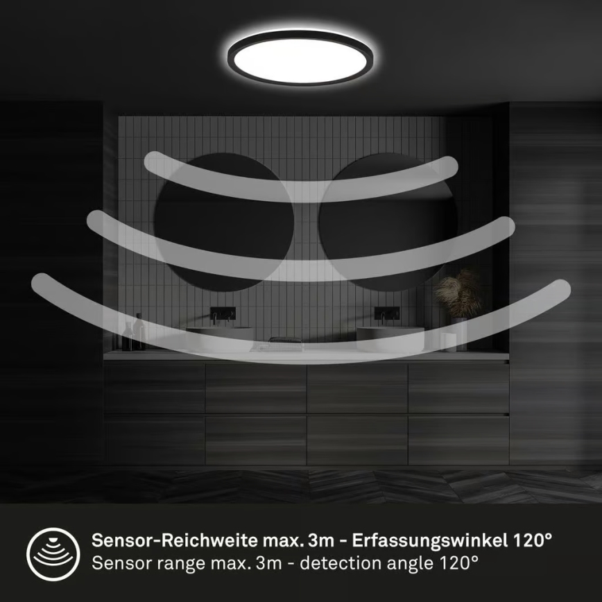 Briloner - LED badrumsplafond med rörelsesensor MOVE LED/18W/230V IP44 Ø 29 cm svart