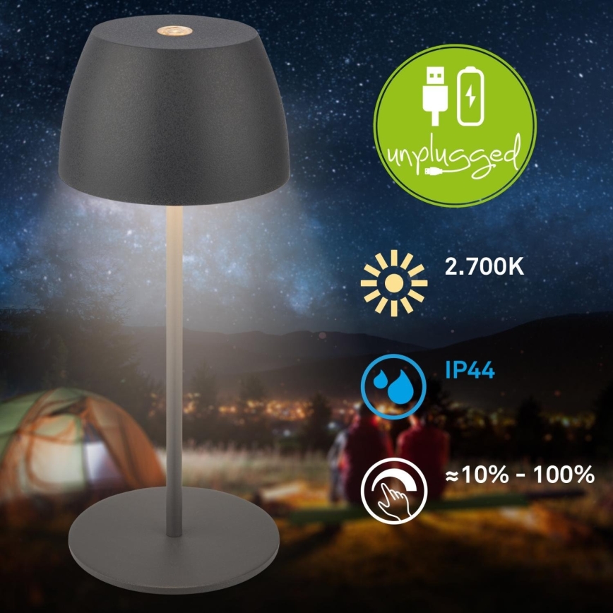 Briloner - LED dimbar uppladdningsbar beröringsstyrd utomhusbordslampa MINI LED/2,5W/5V IP44 1800 mAh antracit