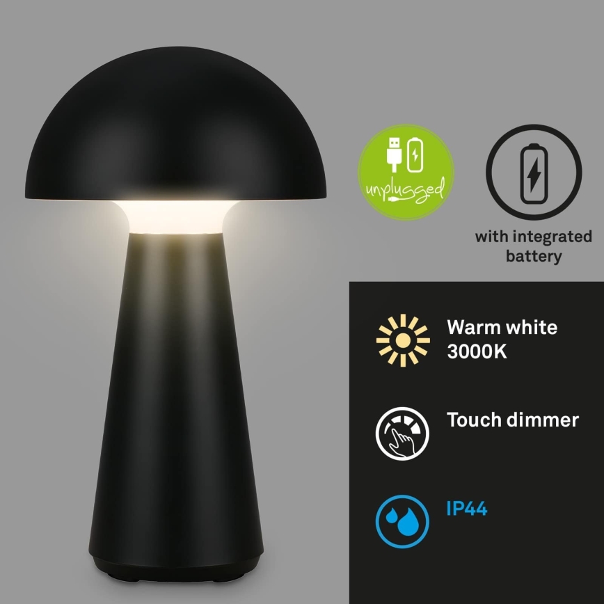 Briloner - LED dimbar uppladdningsbar beröringsstyrd utomhusbordslampa LED/2,6W/5V 3000K IP44 2000 mAh svart