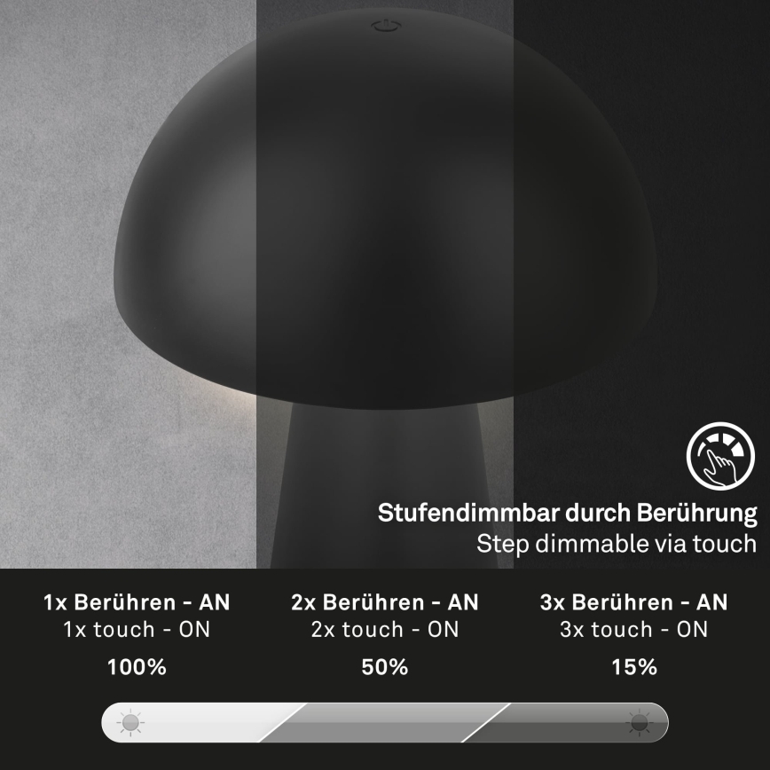Briloner - LED dimbar uppladdningsbar beröringsstyrd utomhusbordslampa LED/2,6W/5V 3000K IP44 2000 mAh svart