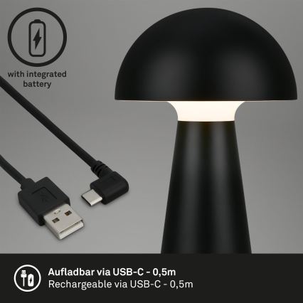 Briloner - LED dimbar uppladdningsbar beröringsstyrd utomhusbordslampa LED/2,6W/5V 3000K IP44 2000 mAh svart