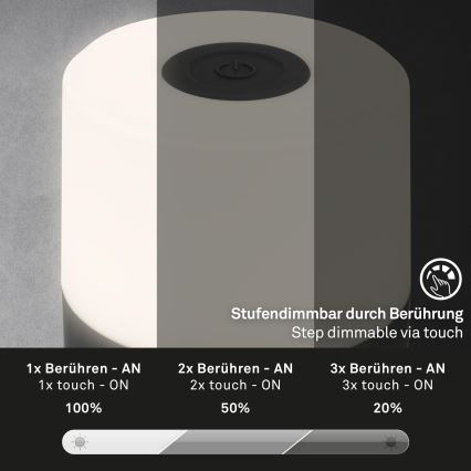 Briloner - LED dimmbar uppladdningsbar beröringsstyrd utomhusbordslampa LED/2W/5V 2700K IP44 1200 mAh svart