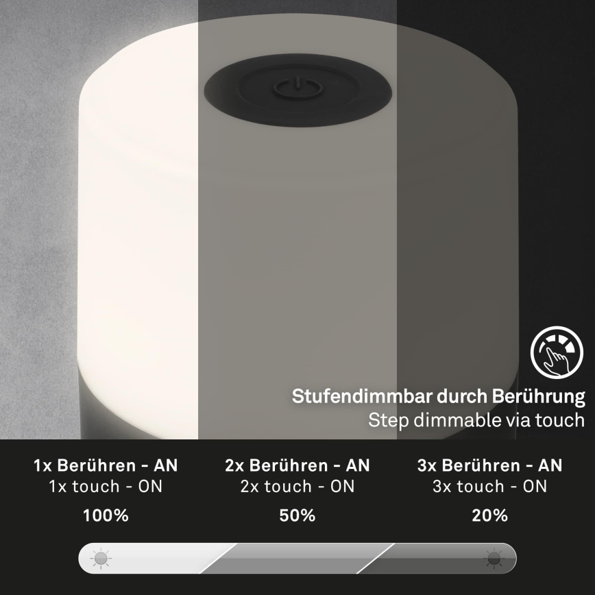Briloner - LED dimmbar uppladdningsbar beröringsstyrd utomhusbordslampa LED/2W/5V 2700K IP44 1200 mAh svart